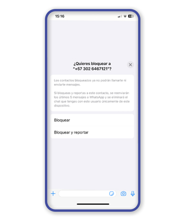 reportar bloqueo de mensajes